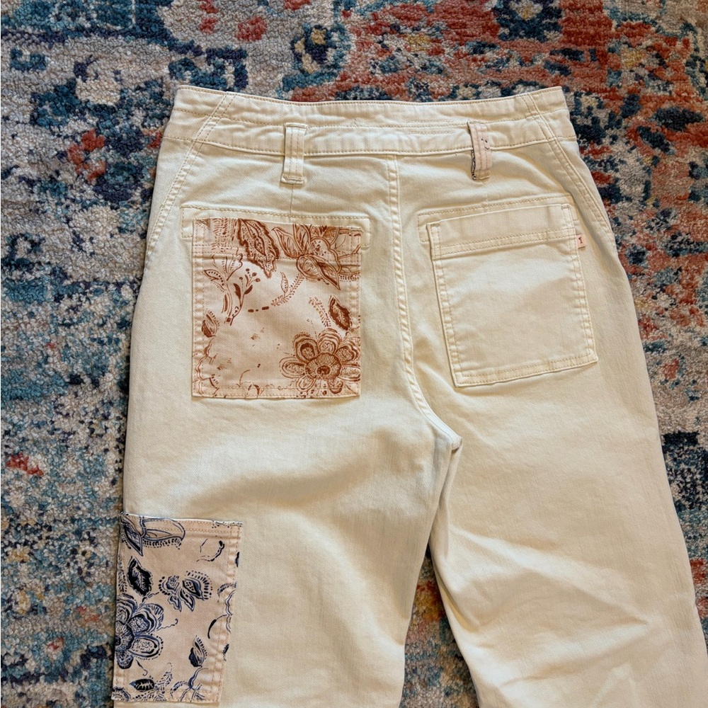 Anthro Pilcro The Wanderer Utility Jean Toile patch Ivory Cargo pants 27 jeans - Picture 10 of 16